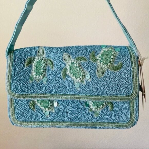 Handcrafted in India Tik Tok Viral Beaded Sea Turtle Shoulder Bag NWT - Picture 2 of 7